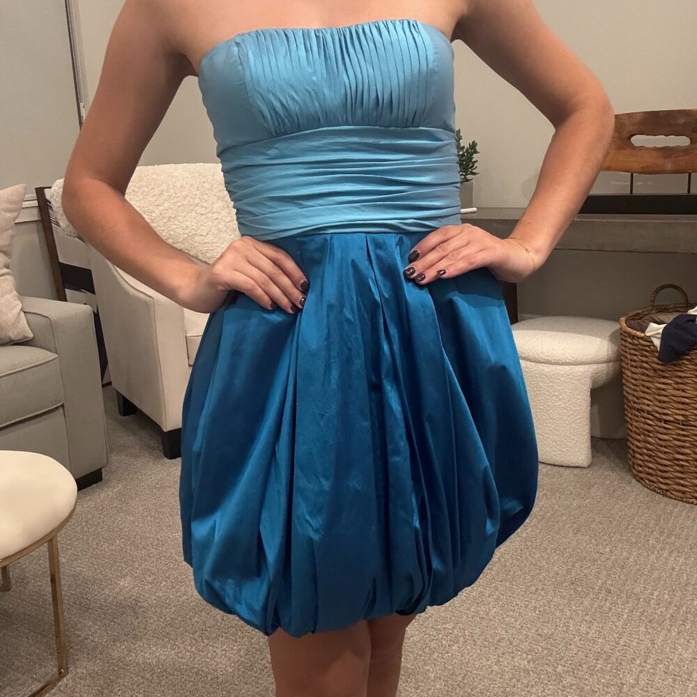Blue Color Block Bubble Skirt Cocktail Dress
